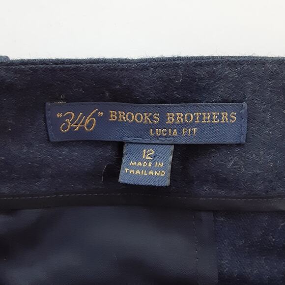 Brooks Brothers 346 Lucia Fit Slim Fit Trousers Wool Navy Blue Pleated Front 12 - Picture 4 of 11
